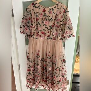 Baltic Born Floral Embroidered Dress in Pink and Red